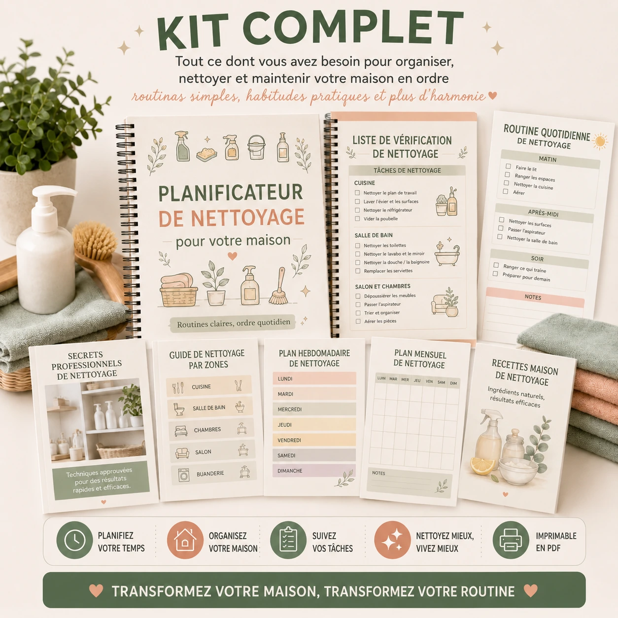 Kit Complet - Planificateur de Ménage + Bonus